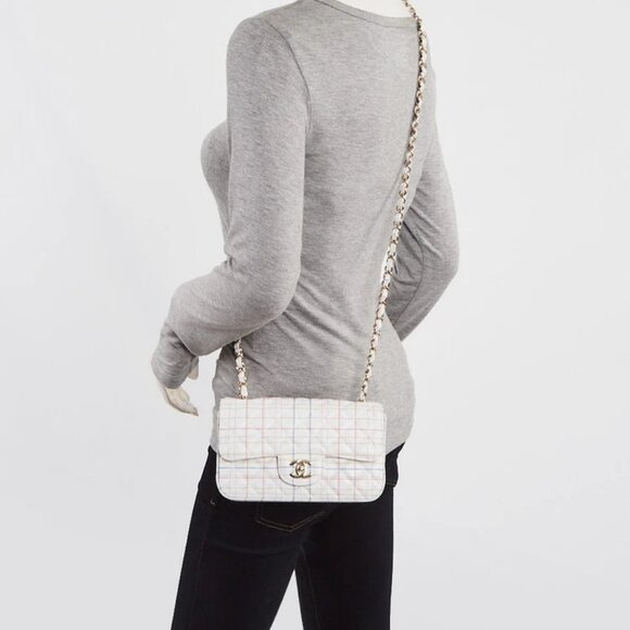 Chanel White Multicolor Quilted Leather Plaid Printed Single Flap Bag - Picture 2 of 10